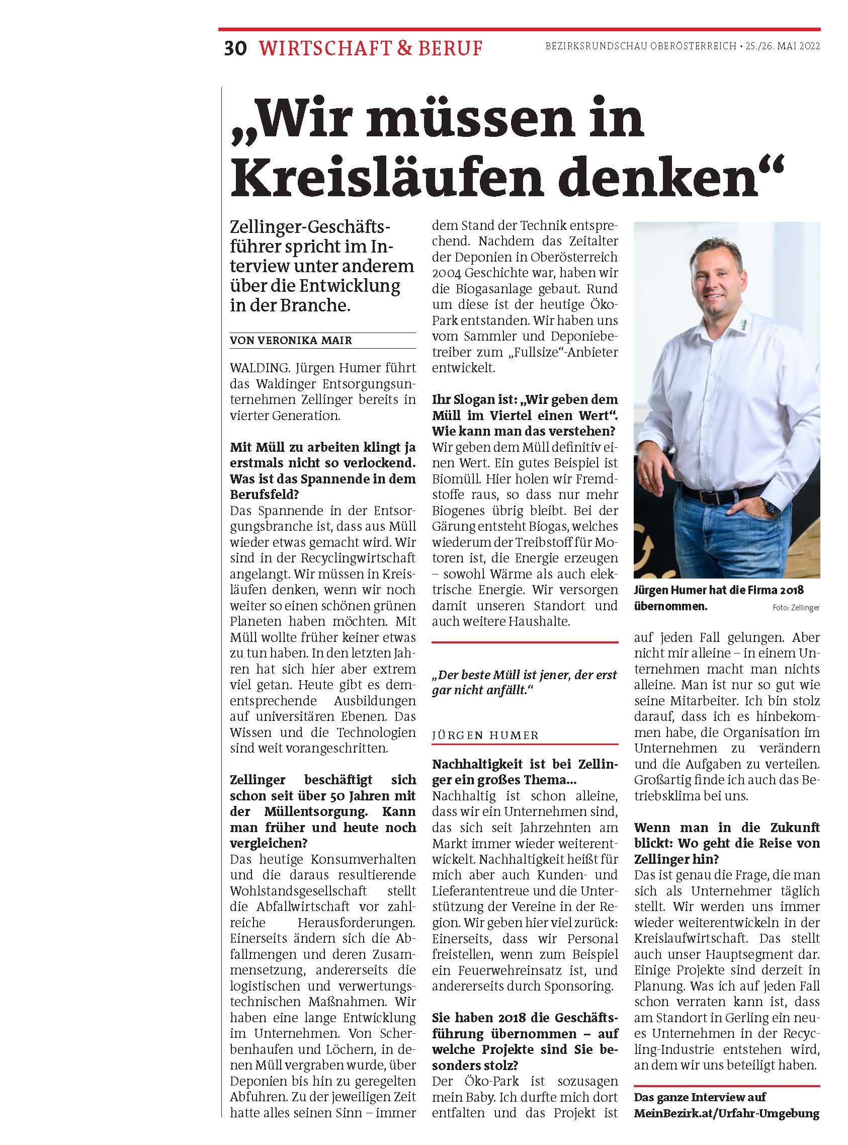 Man in a light shirt and jeans, standing in a room. Text: “We must think in cycles”.