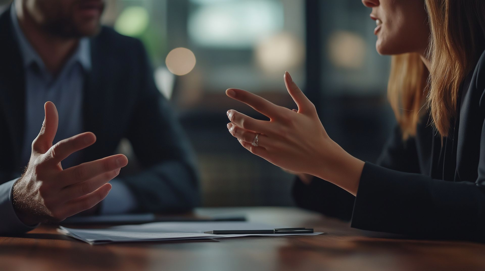 Mediator facilitating a settlement process between two opposing parties to resolve a dispute. Mediator facilitating a settlement process between two opposing parties to resolve a dispute.