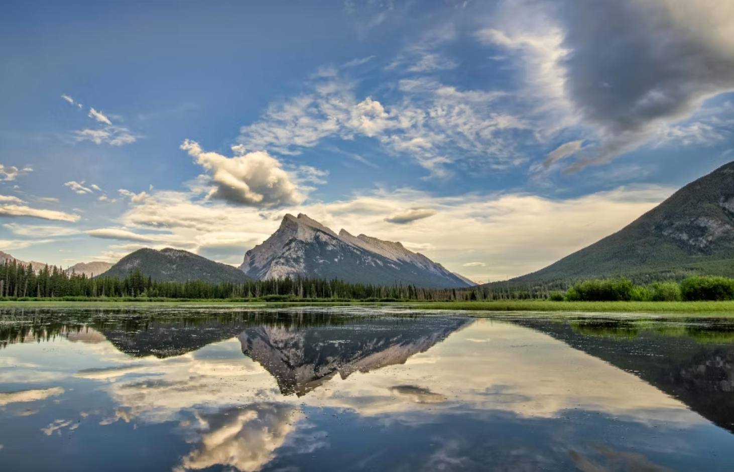 Mountain reflection in lake water