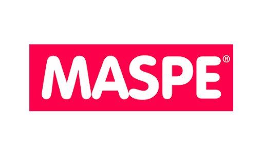 Un logo rosso e bianco per maspe su uno sfondo bianco