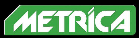 Un logo metrica verde e bianco su uno sfondo nero