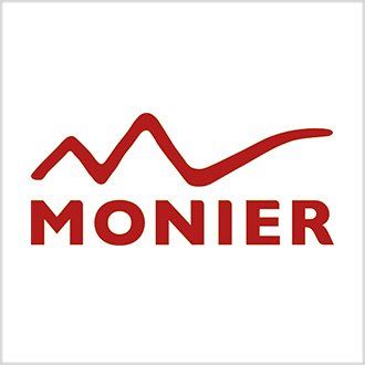 Un logo Monier rosso su uno sfondo bianco