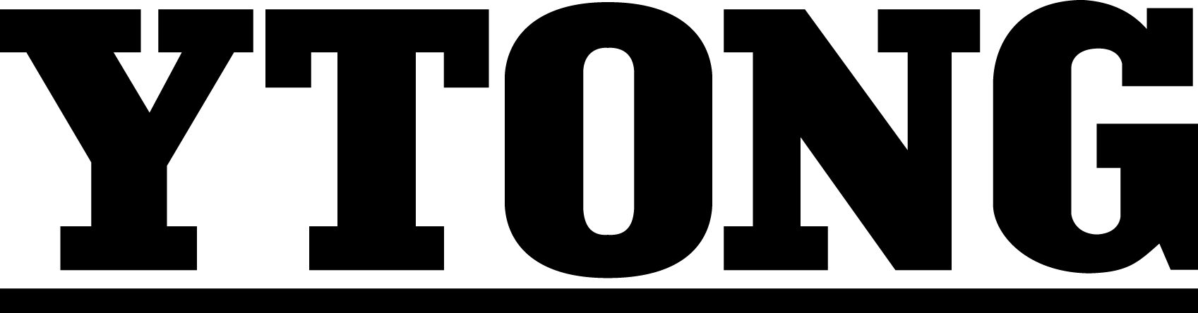 La parola ytong è scritta in lettere nere su sfondo bianco.