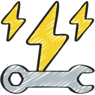 A drawing of a wrench with lightning bolts on it