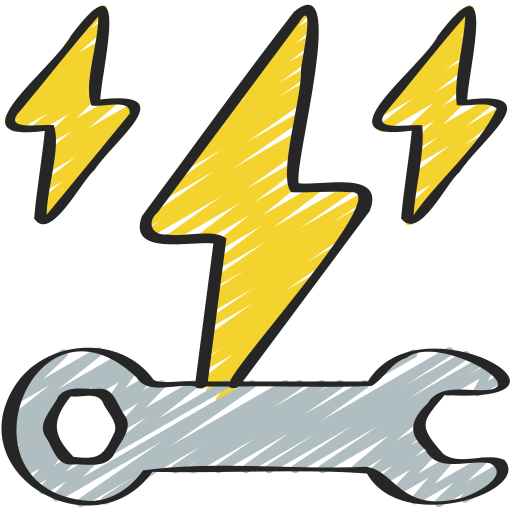 A drawing of a wrench with lightning bolts on it