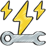A drawing of a wrench with lightning bolts on it