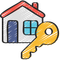 A drawing of a house with a key in front of it.