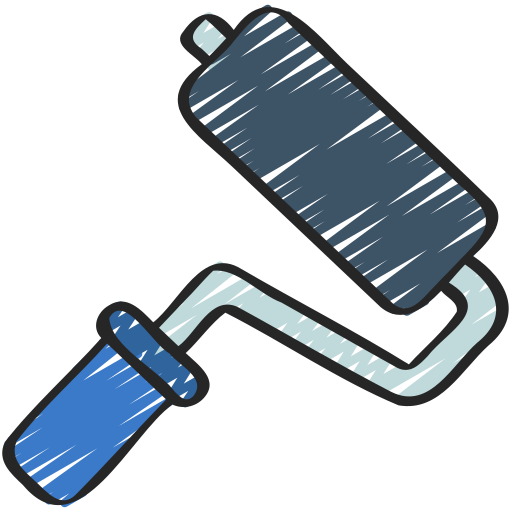 A drawing of a paint roller with a blue handle.