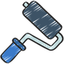 A drawing of a paint roller with a blue handle.