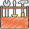 A drawing of a toolbox with tools in it.