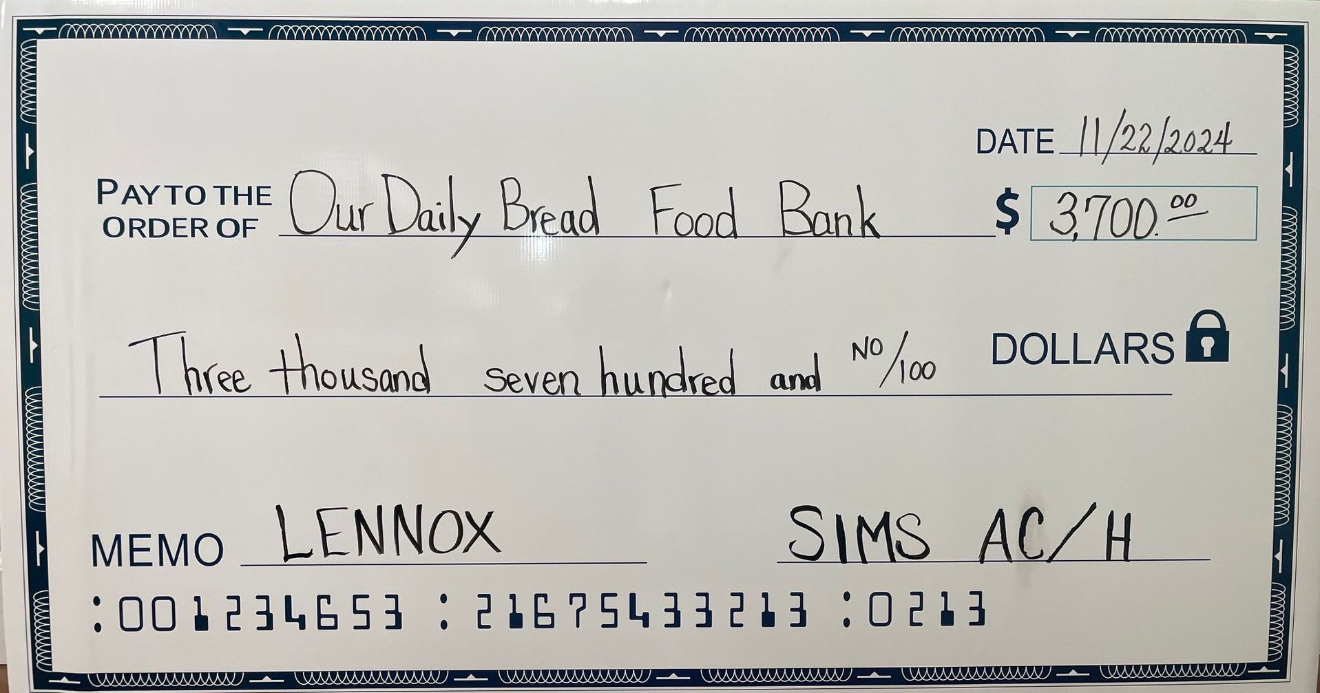 A check from the old daily broad food bank