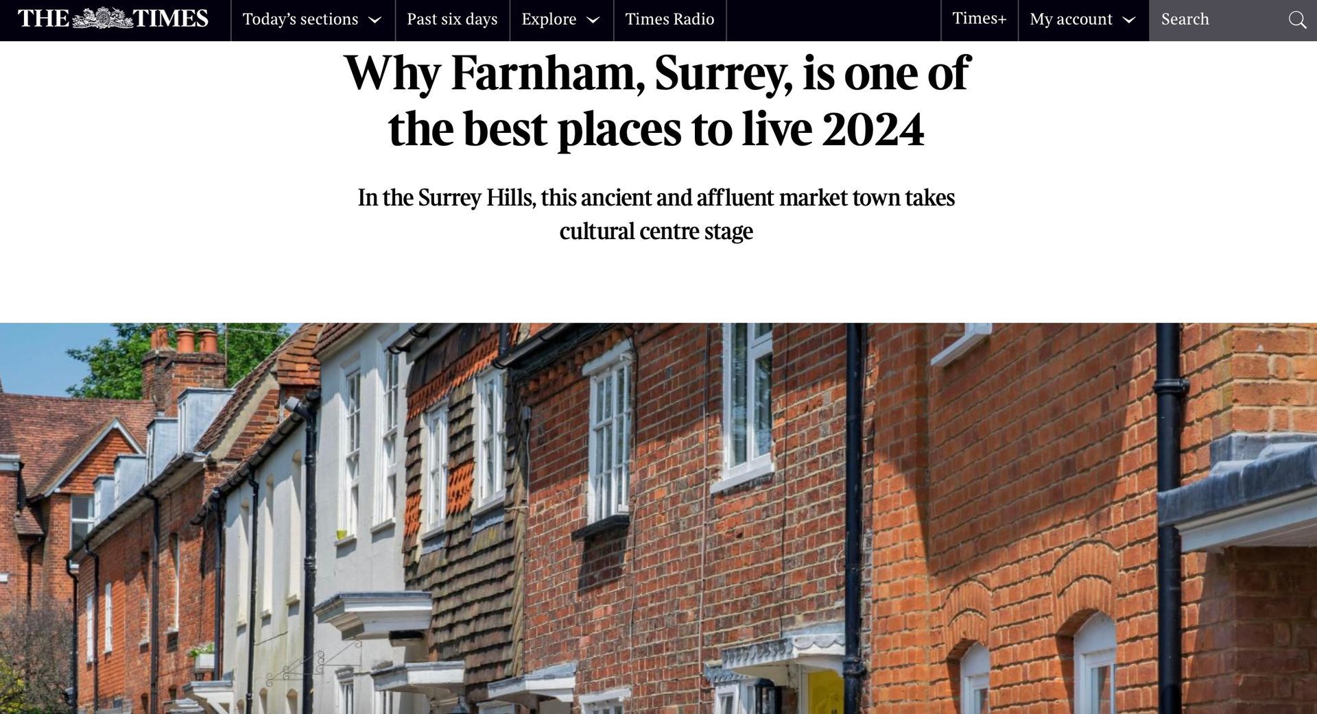 Farnham in the Sunday Times as the best place to live in 2024