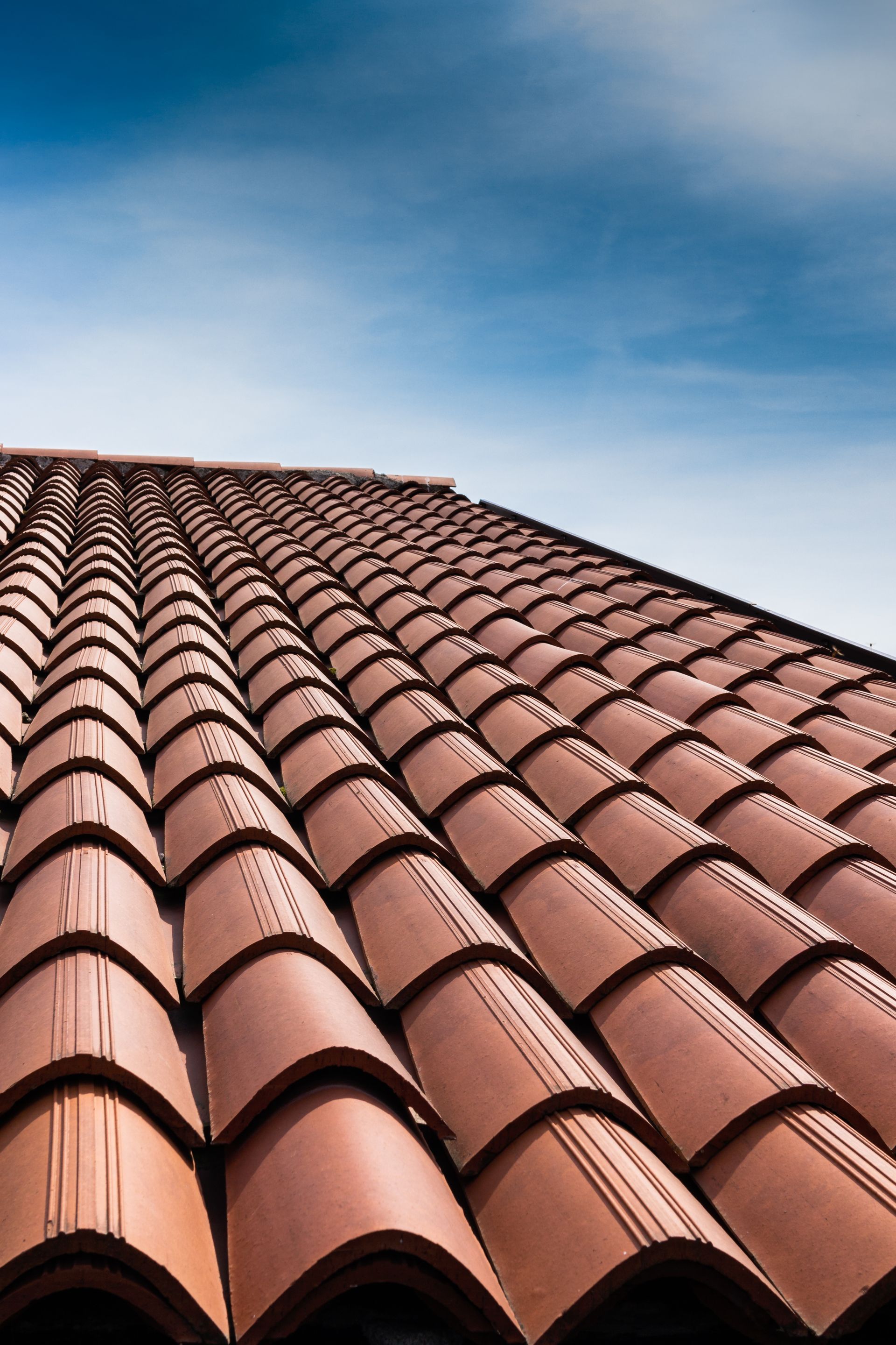 Close-up of a black metal roof with overlapping, curved panels.