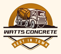 Watts Concrete logo with cement truck inside a brown arch. Reads "Best in Town."