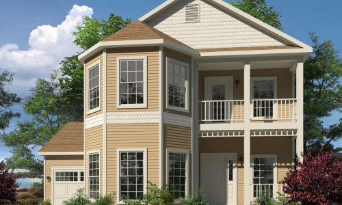 A large house with a lot of windows and a porch