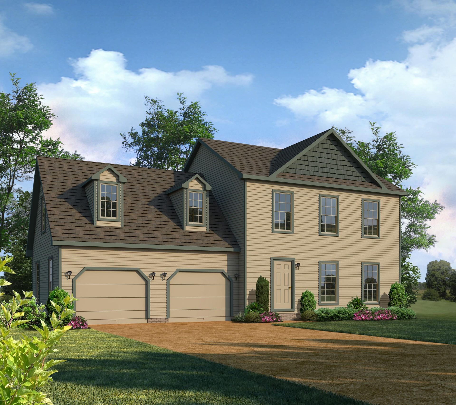 An artist 's impression of a house with two garage doors