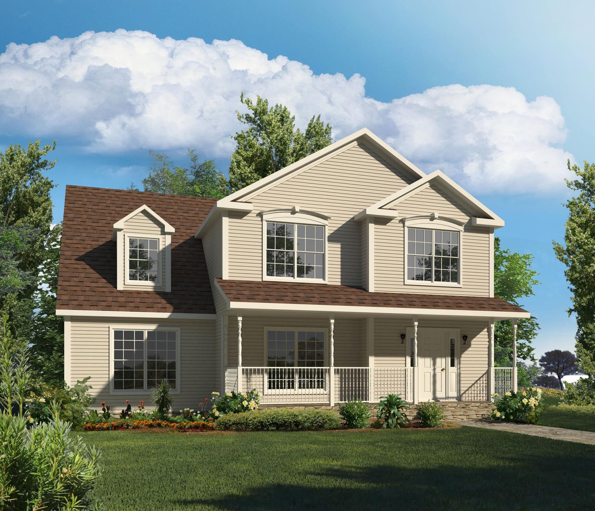 An artist 's impression of a house with a brown roof