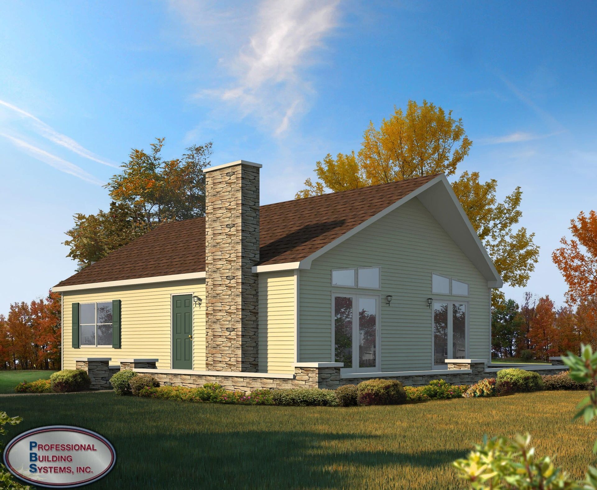 A house with a chimney and a sign that says professional builders