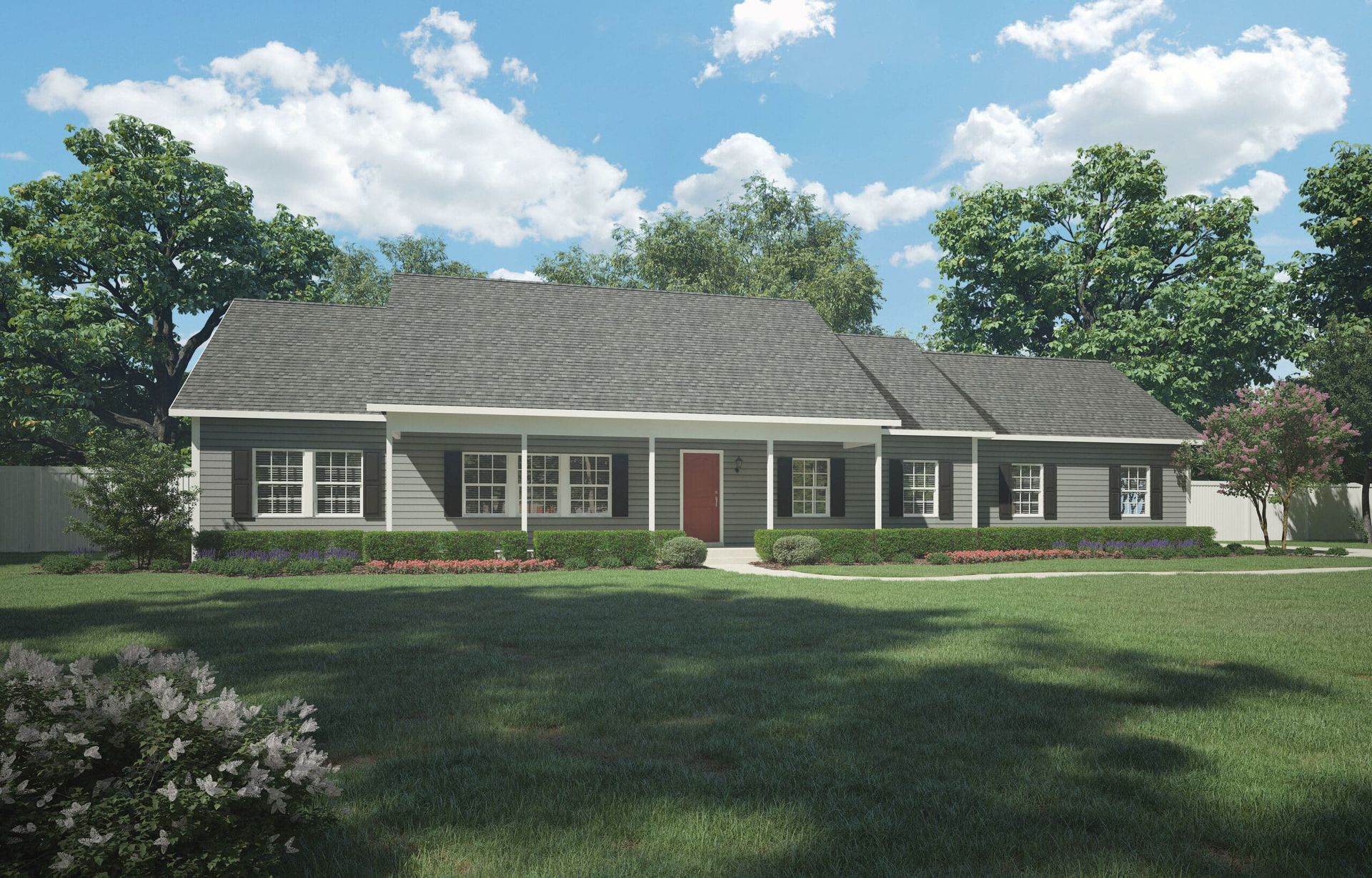 An artist 's impression of a house with a large porch