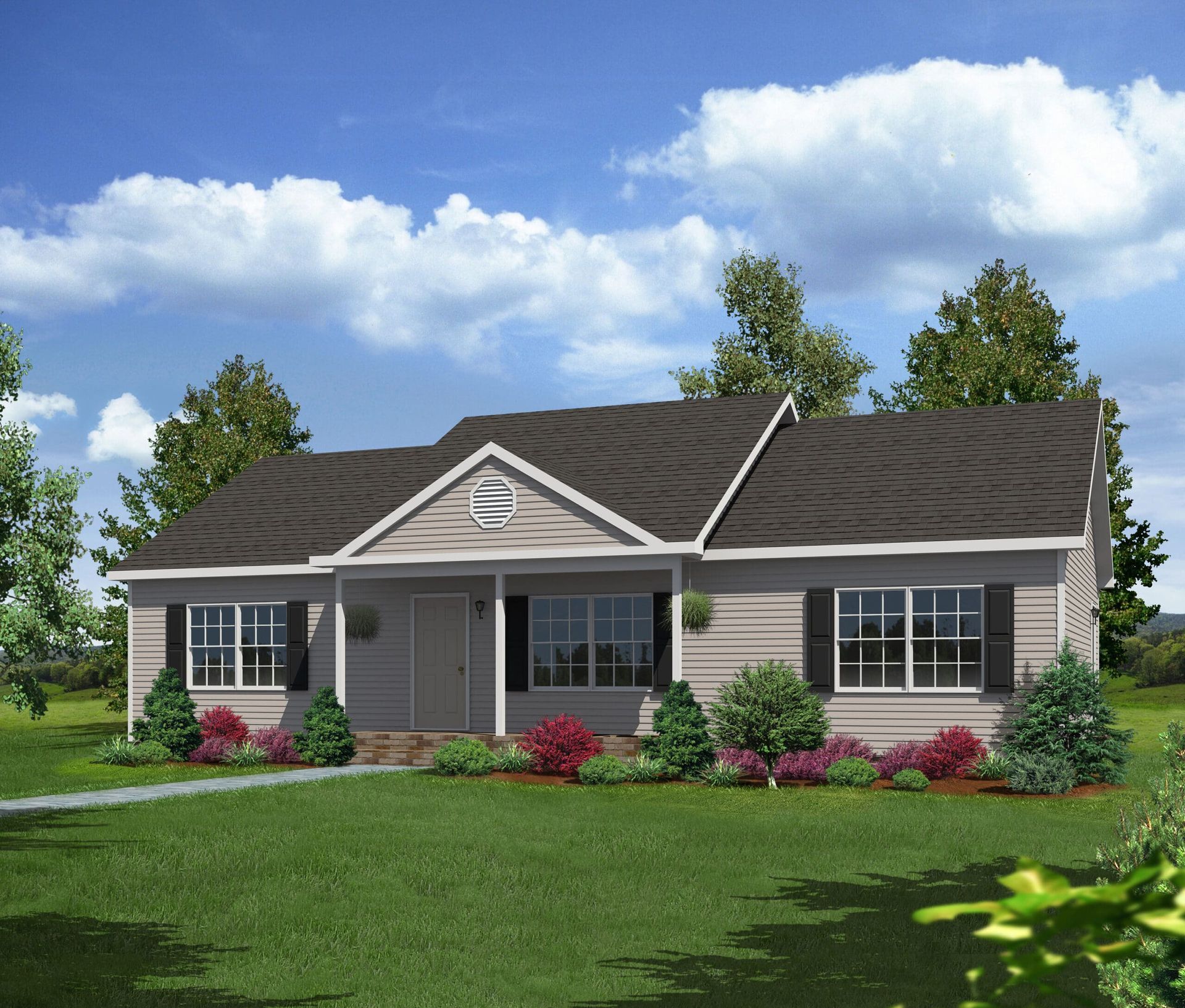 An artist 's impression of a house with a brown roof