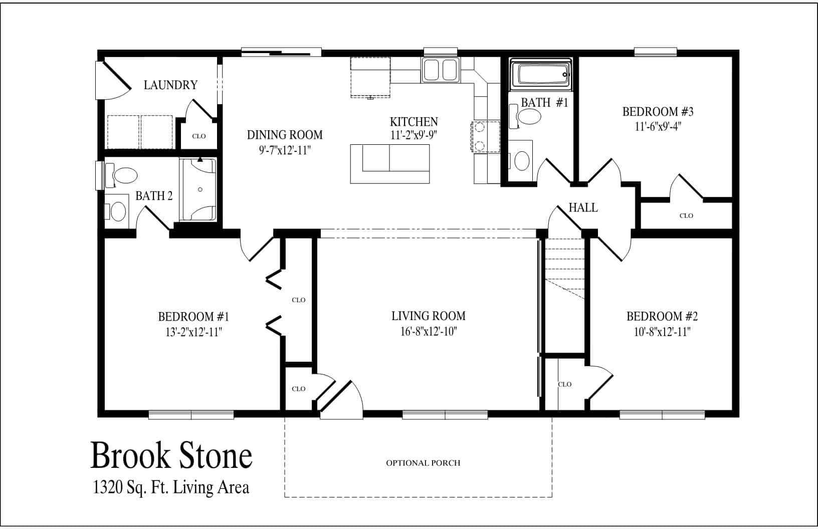 A black and white floor plan of a house called brook stone