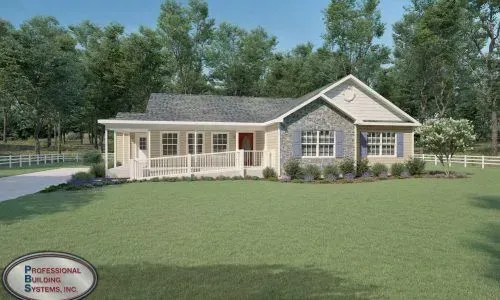 An artist 's impression of a house with a large lawn in front of it.