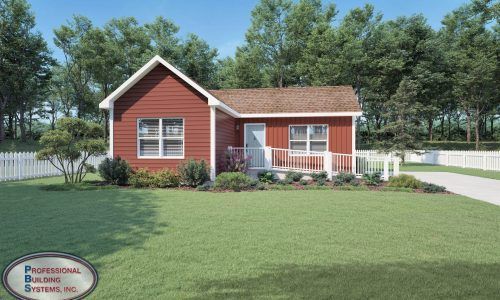 A small red house with a white trim and a porch