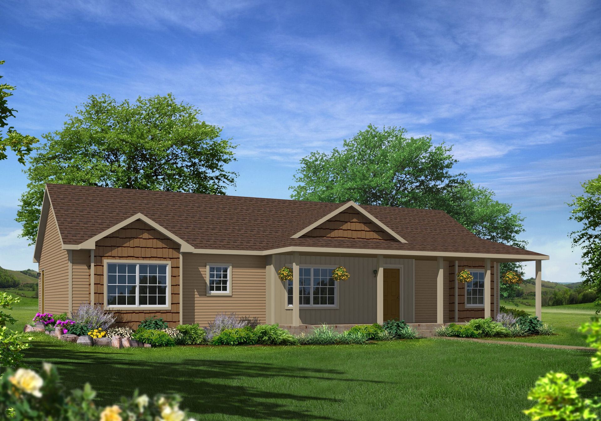 An artist 's impression of a house with a porch