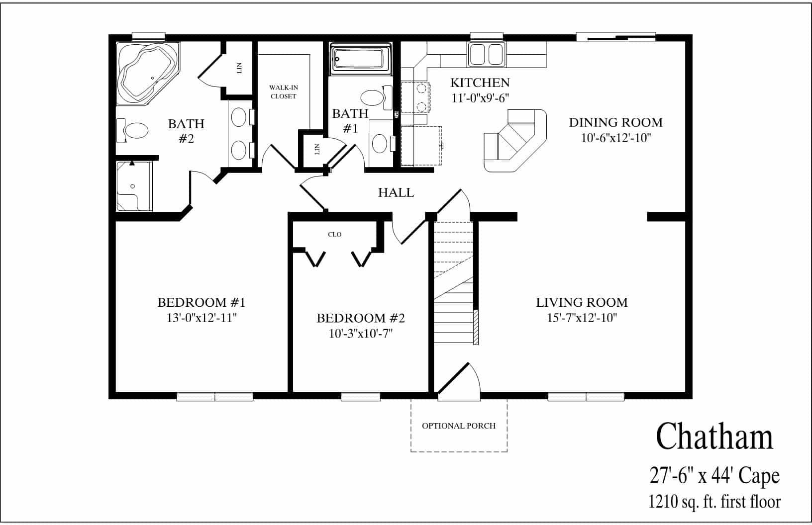 A black and white floor plan of a chatham house
