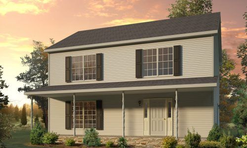 A white house with black shutters and a porch