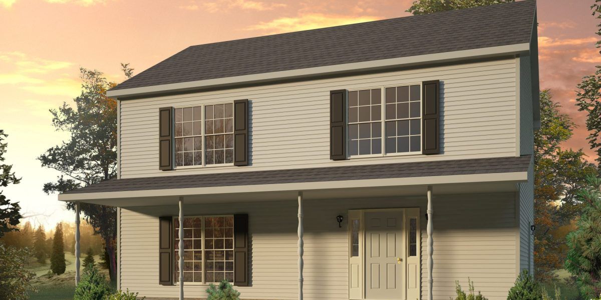 A white house with black shutters and a porch