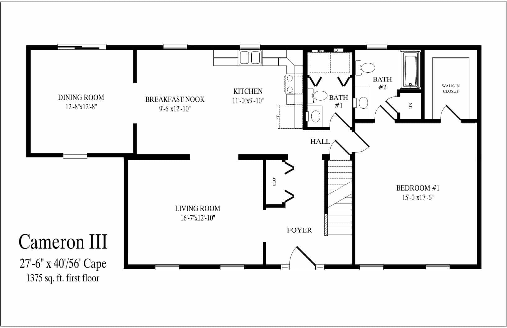 A black and white floor plan of a house called cameron iii