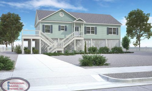 An artist 's impression of a house with stairs leading up to it