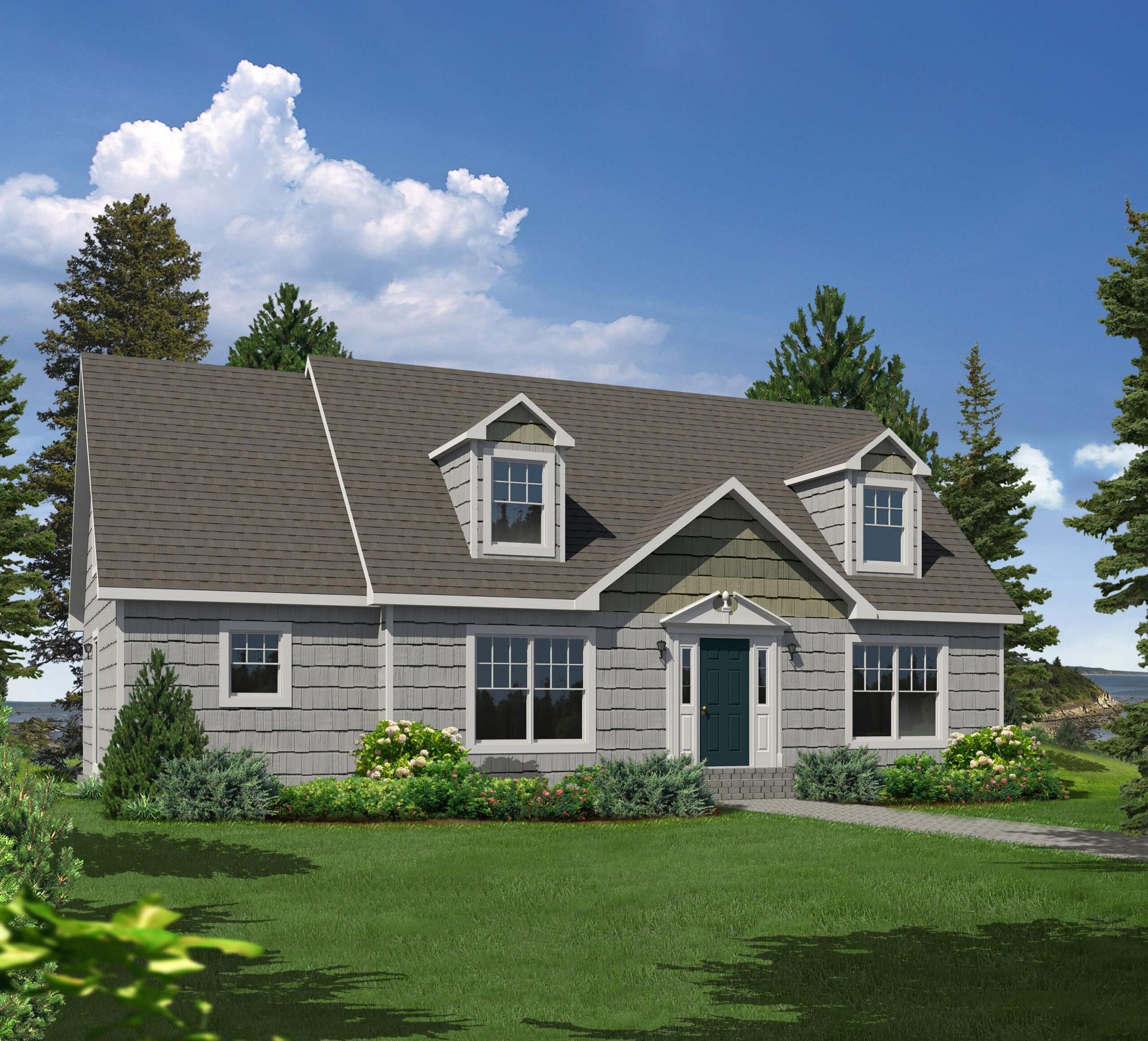 An artist 's impression of a house with a brown roof