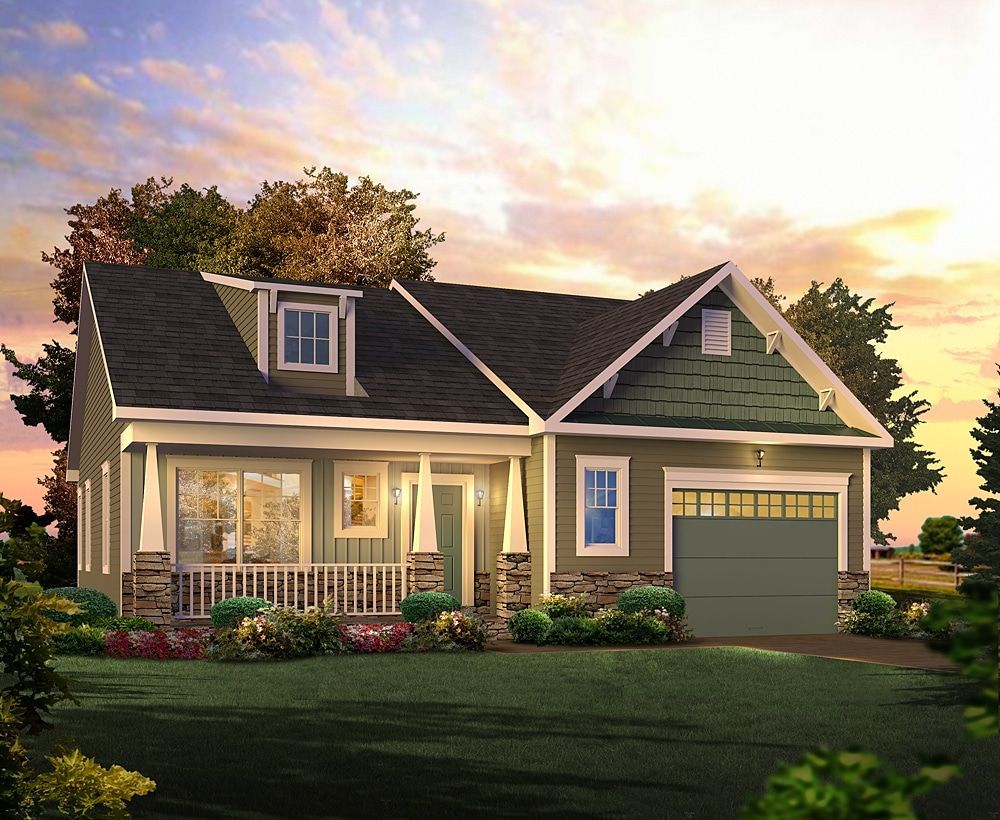 An artist 's impression of a house with a green roof