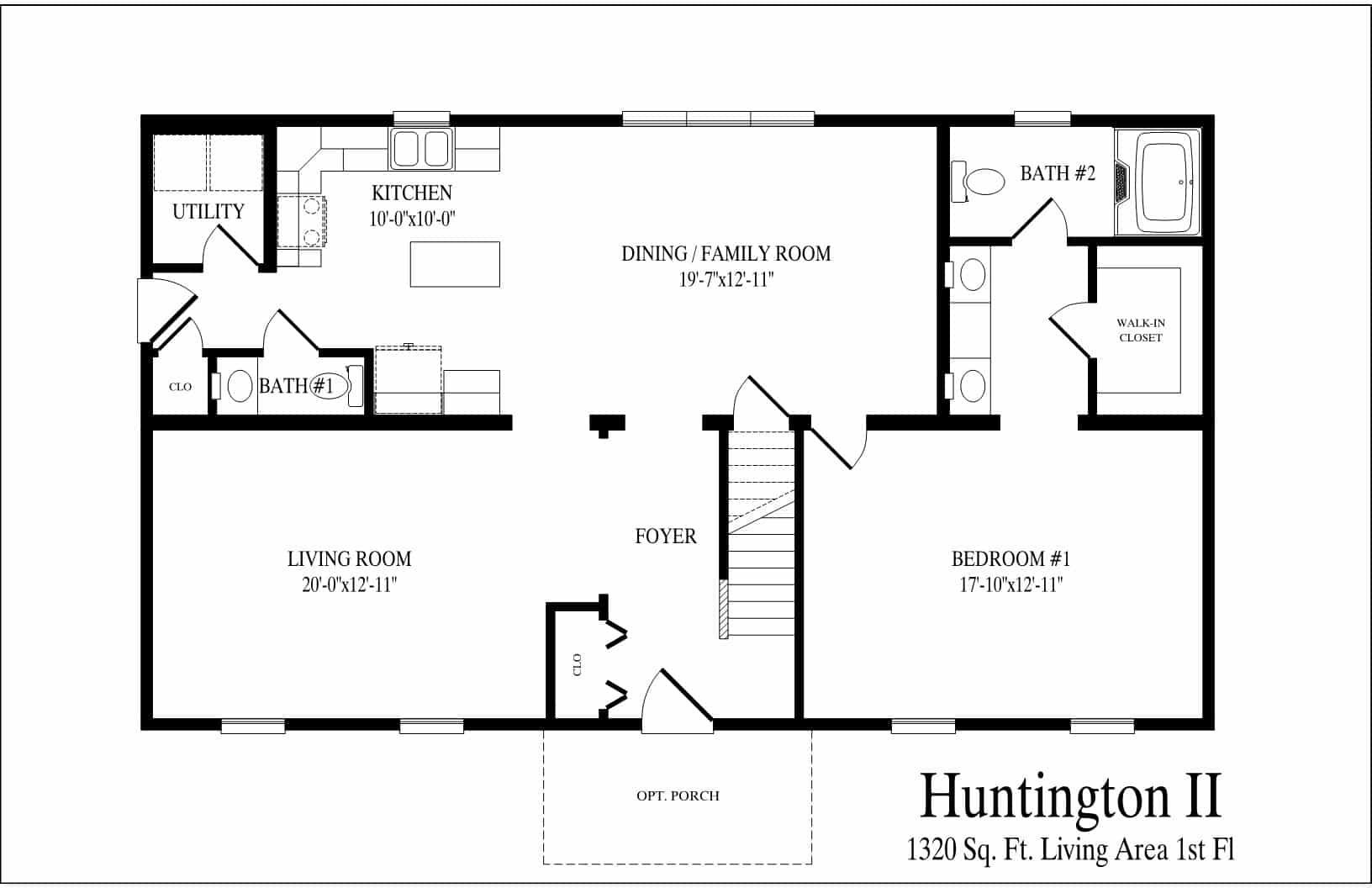 A black and white floor plan of a house called huntington ii