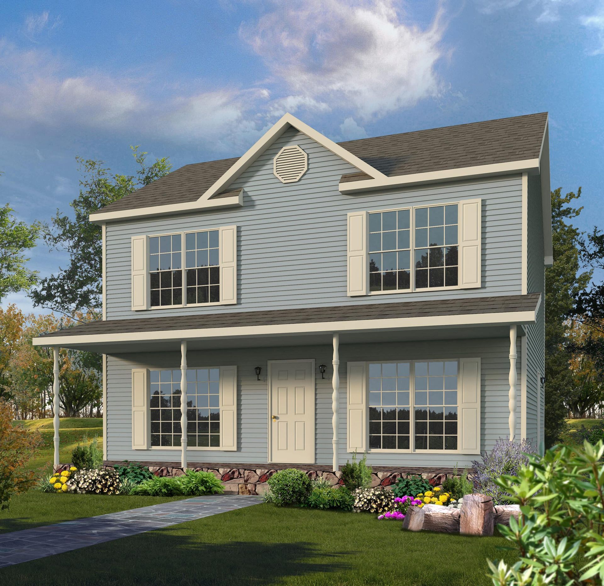 A house with a clock on the top of it