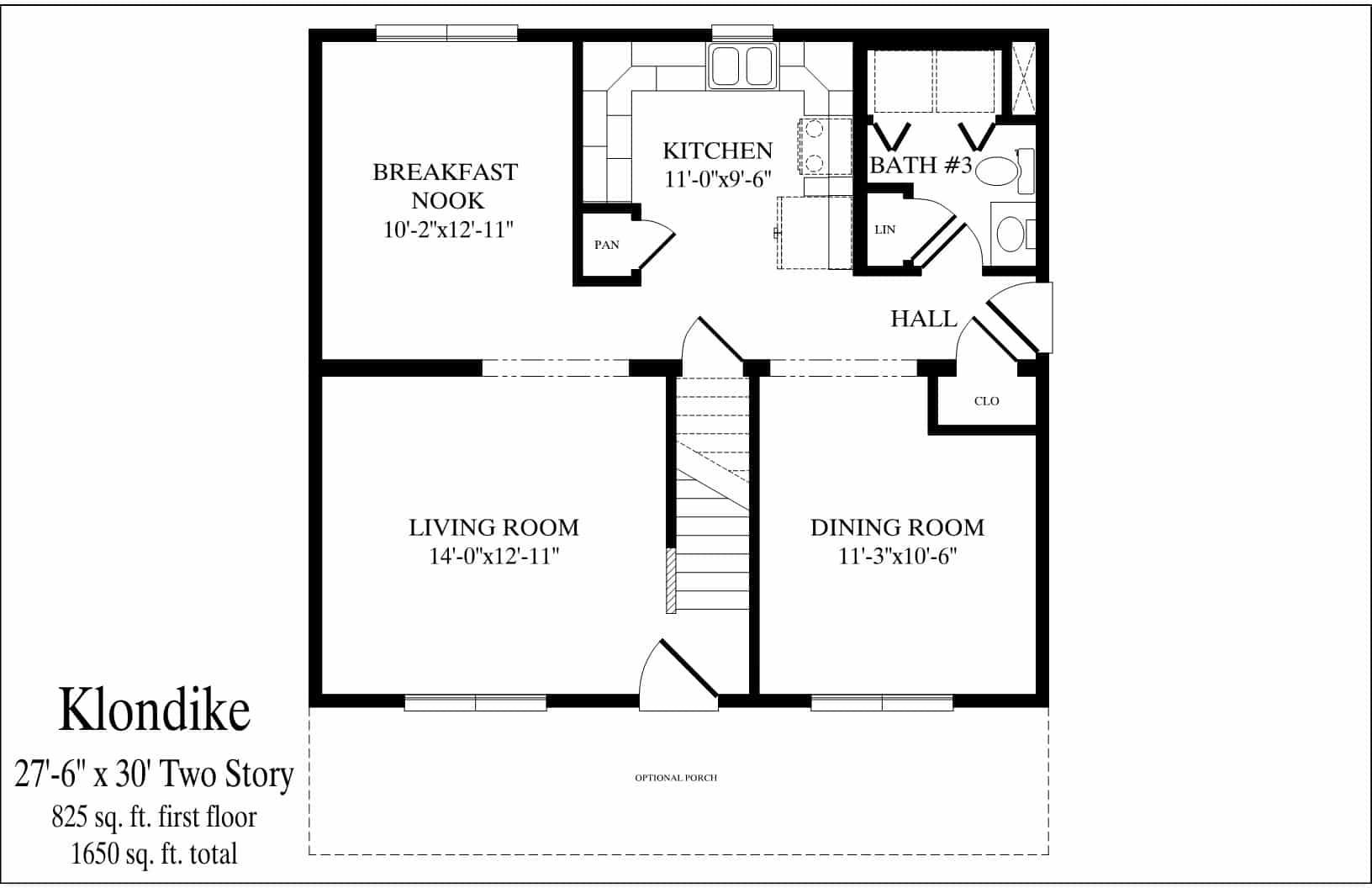 A black and white floor plan of a house called rhondike