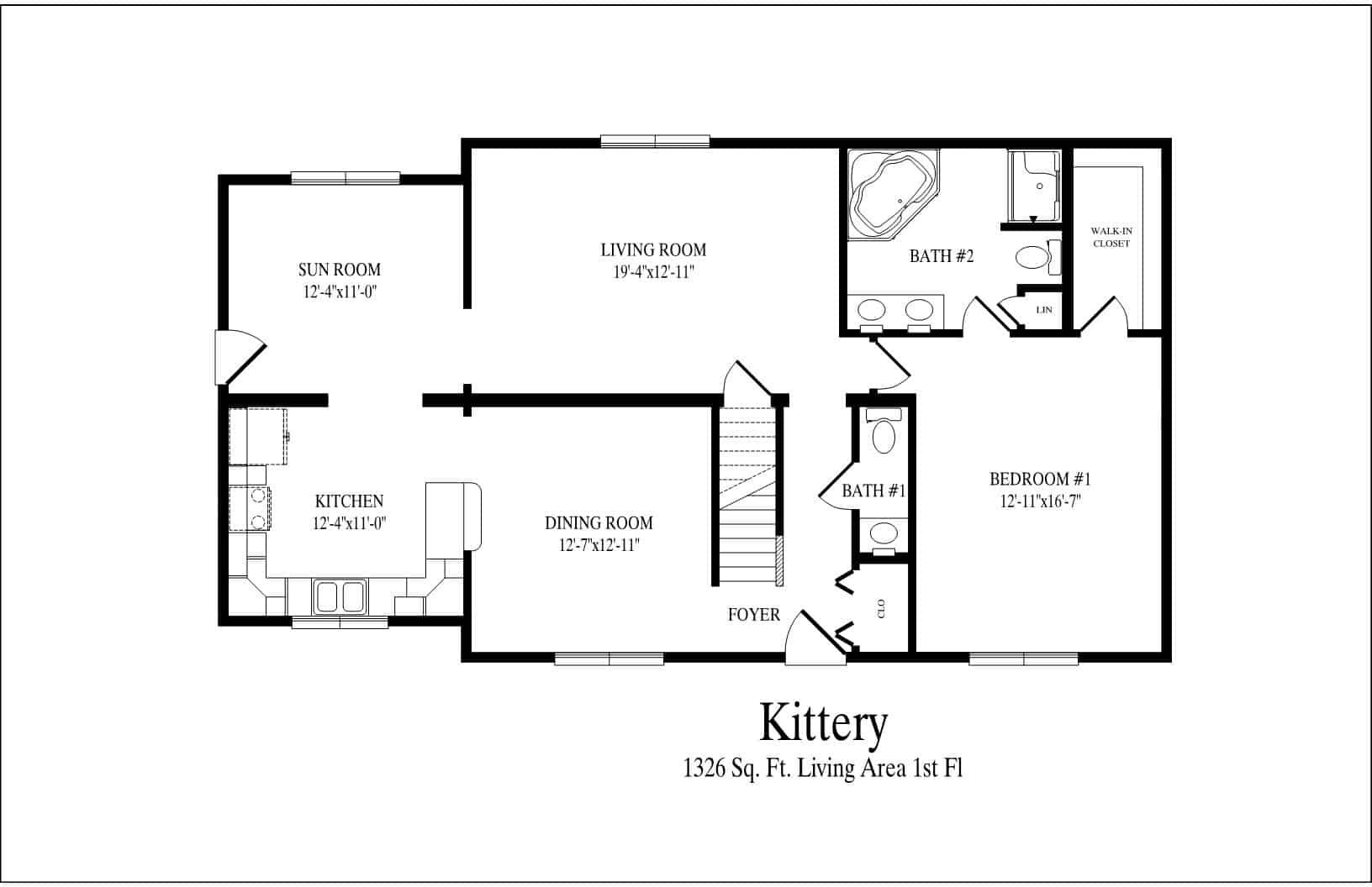 A black and white floor plan of a house.