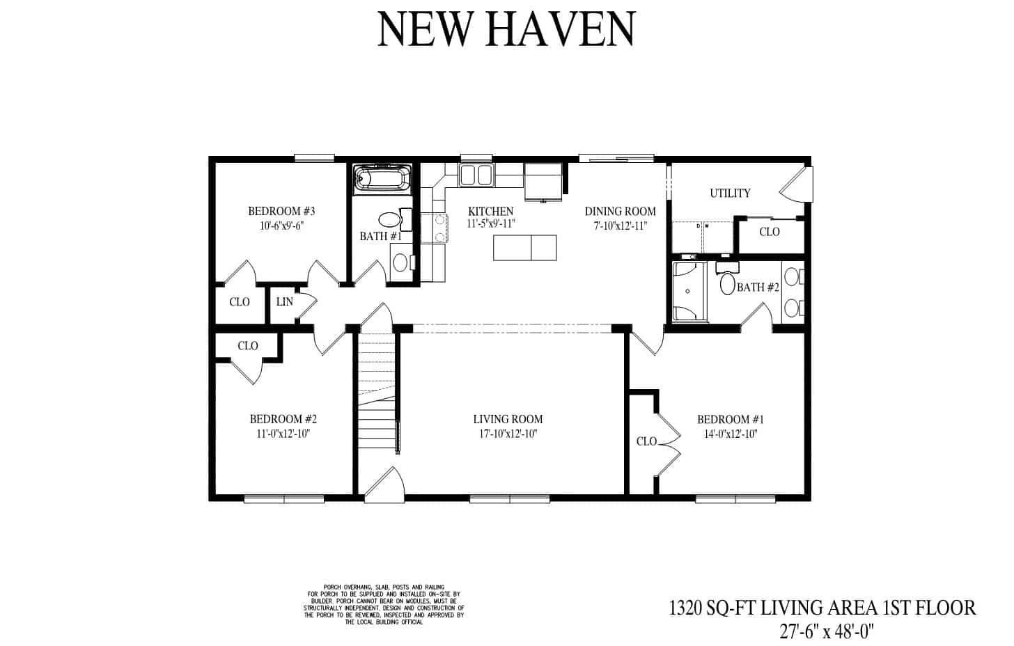 A black and white floor plan of a house called new haven.