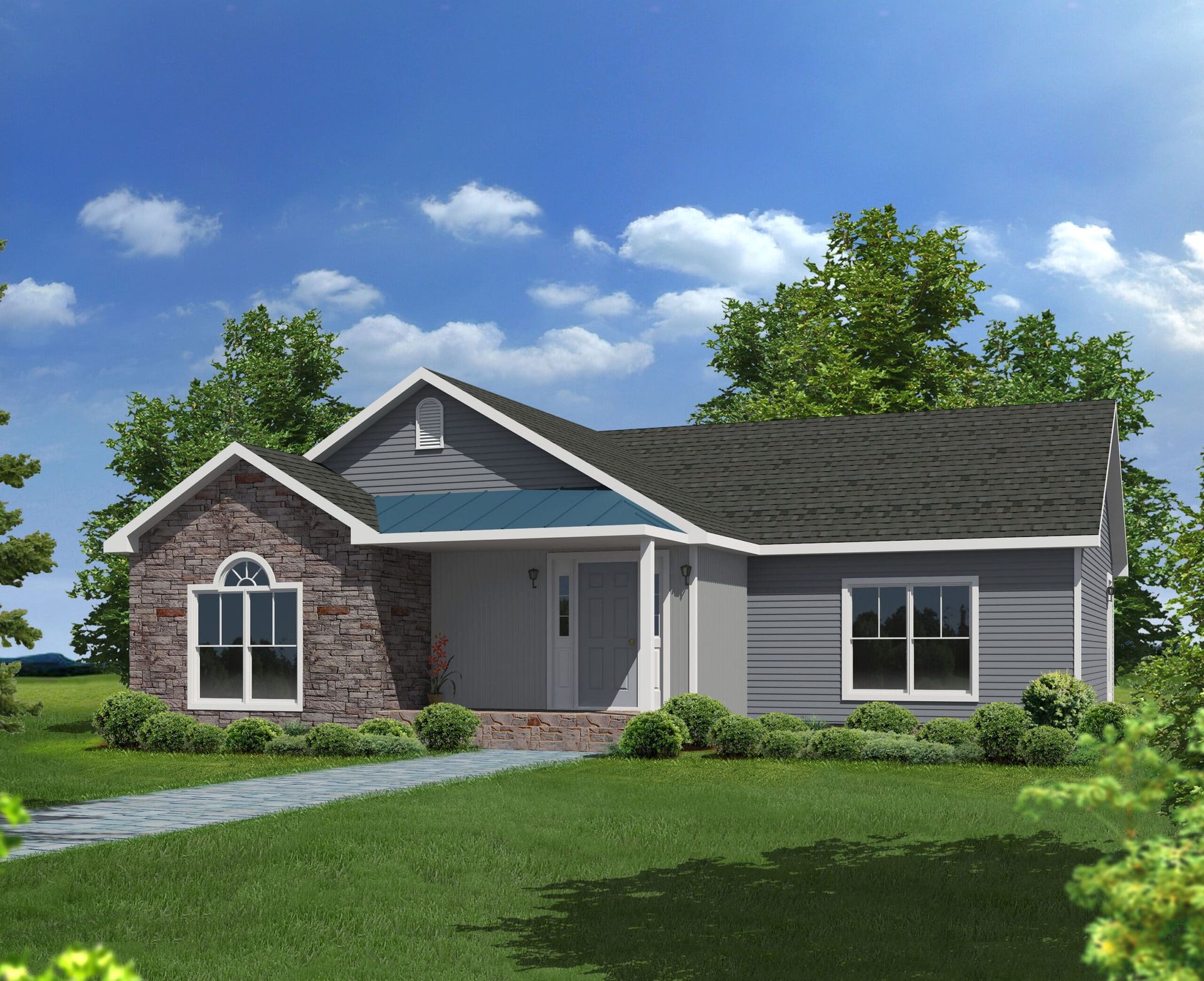 An artist 's impression of a house with a black roof