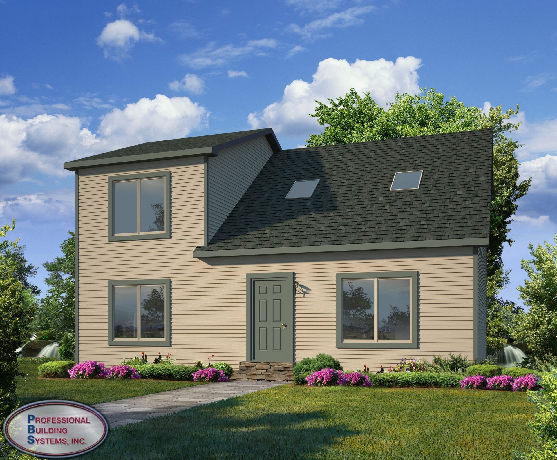 A house with a roof that has a skylight on it