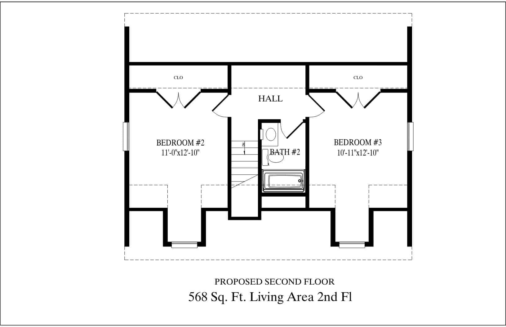 A black and white floor plan of the second floor of a house