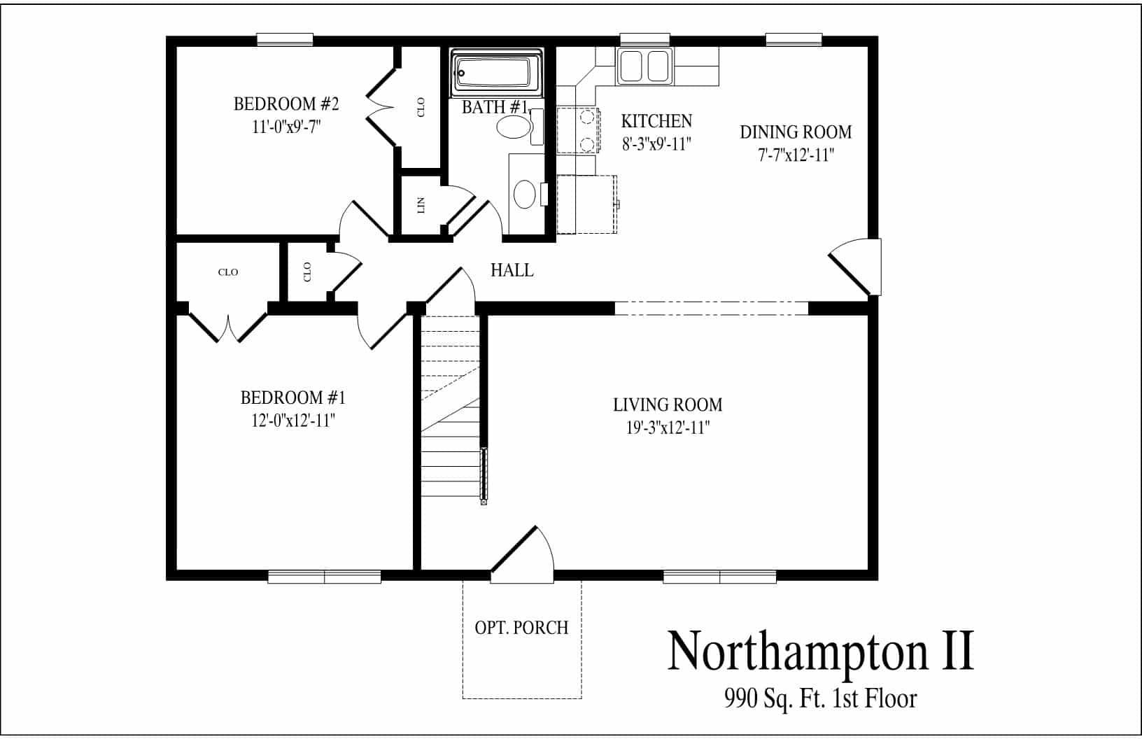 A black and white floor plan of a house called northampton ii