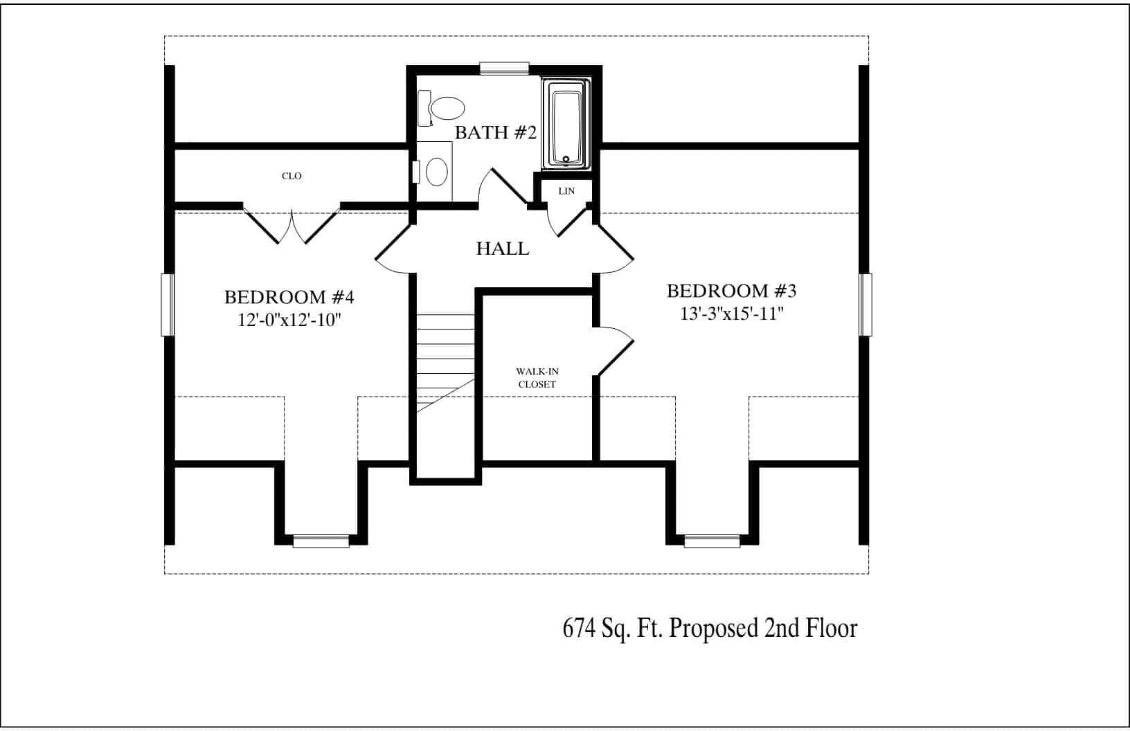 A black and white floor plan of the second floor of a house.