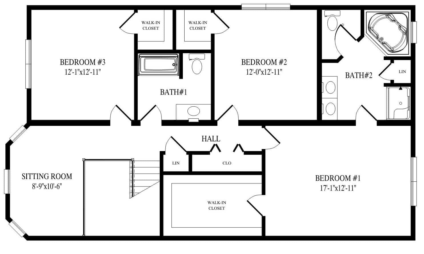 A black and white floor plan of a house.