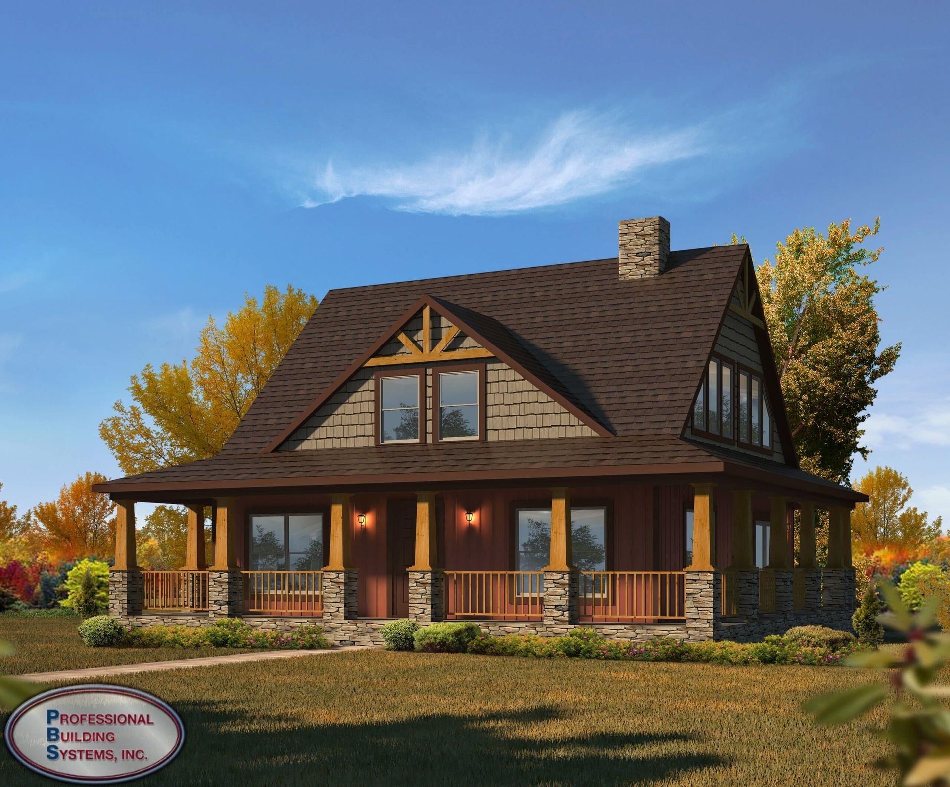 An artist 's impression of a house with a large porch