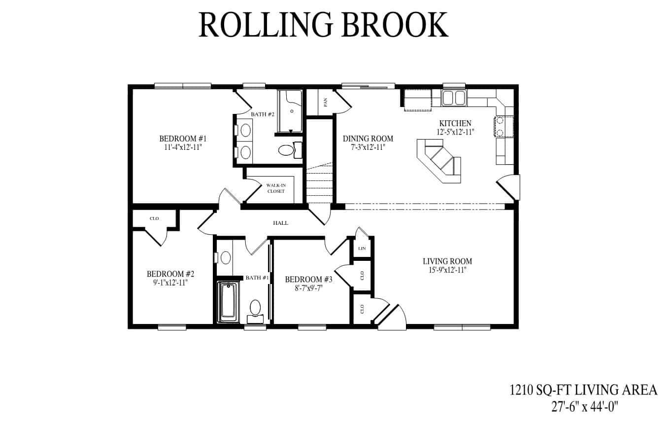 A black and white floor plan of a house called rolling brook.