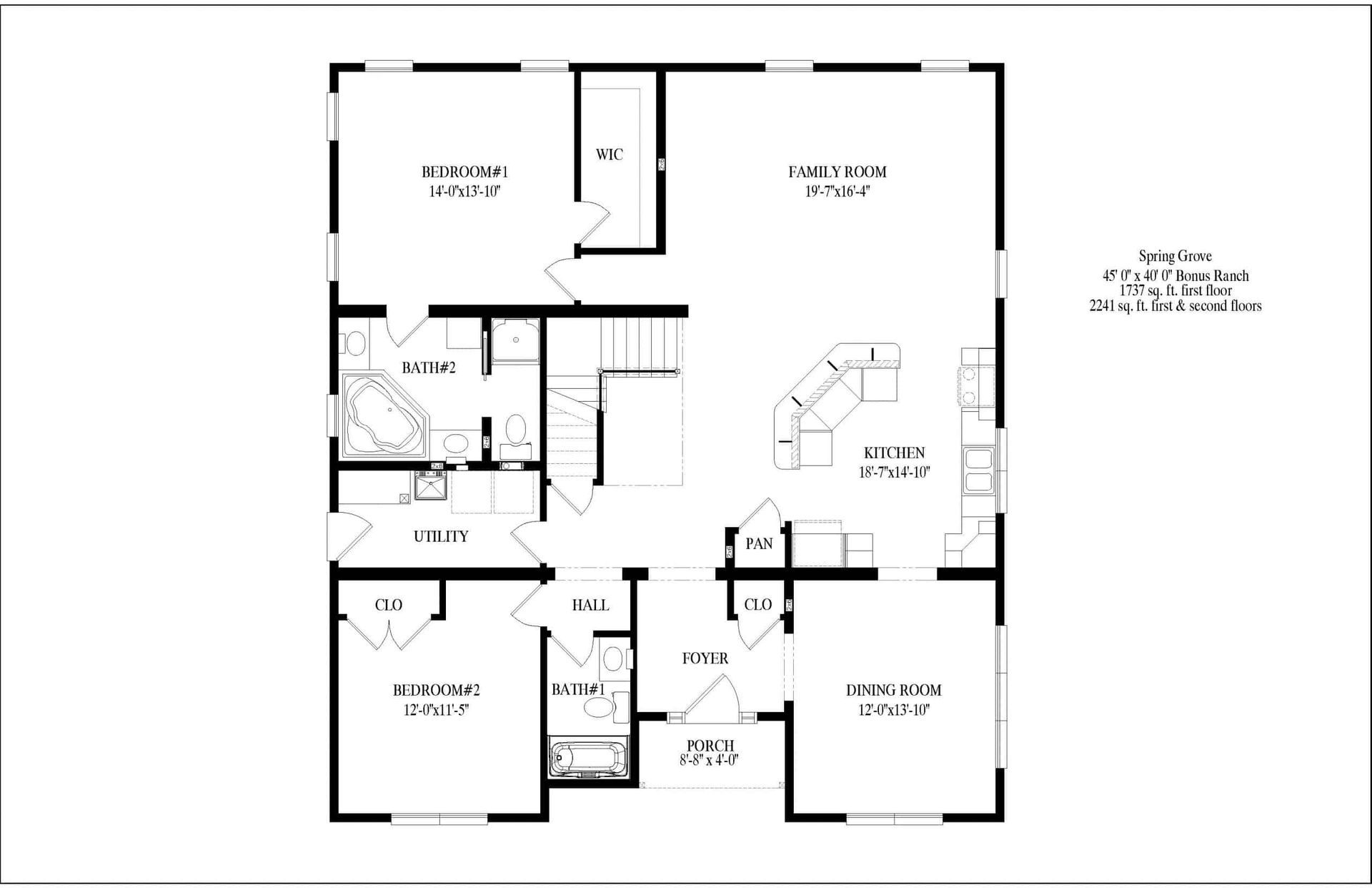 A black and white floor plan of a house on a white background.