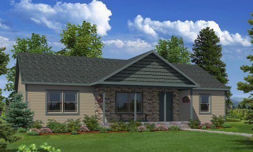 An artist 's impression of a house with a gray roof